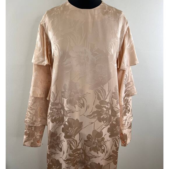 NWT Second Sight Light Pink Jacquard 100% Silk Dress Ruffled Long Sleeve Midi 2 - Picture 2 of 9